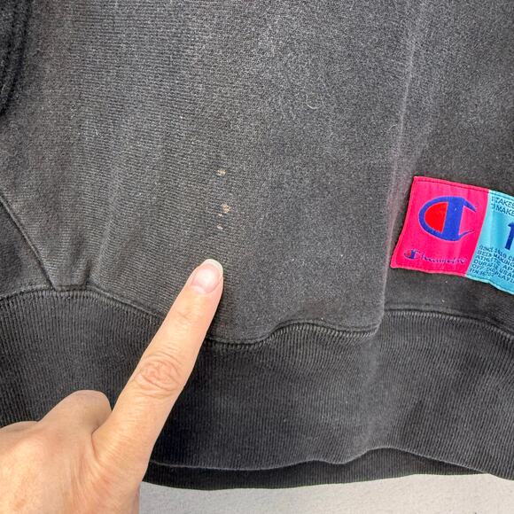 Champion Hoodie Unisex M Black Teal Pink Script Reverse Weave Logo Casual - Picture 9 of 12